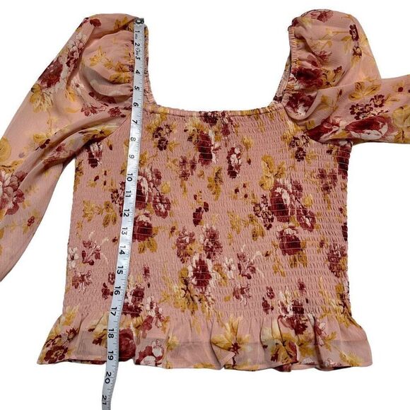 Express Pink Floral Smocked Puff Sleeve Blouse Womens Medium NWT Boho Girlcore - Picture 7 of 9